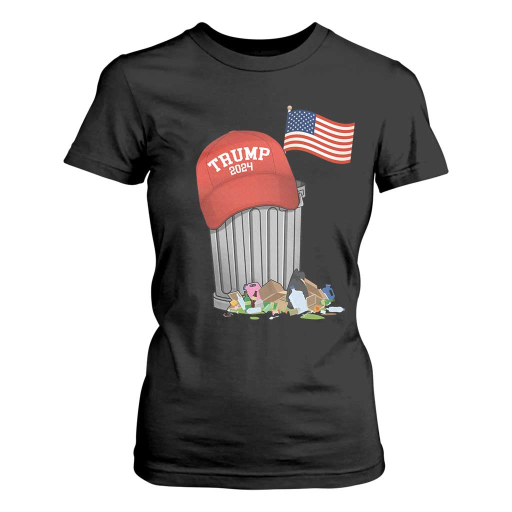 Funny Trump Garbage 2024 T Shirt For Women Vintage Trash Bin American Flag TS11 Black Print Your Wear