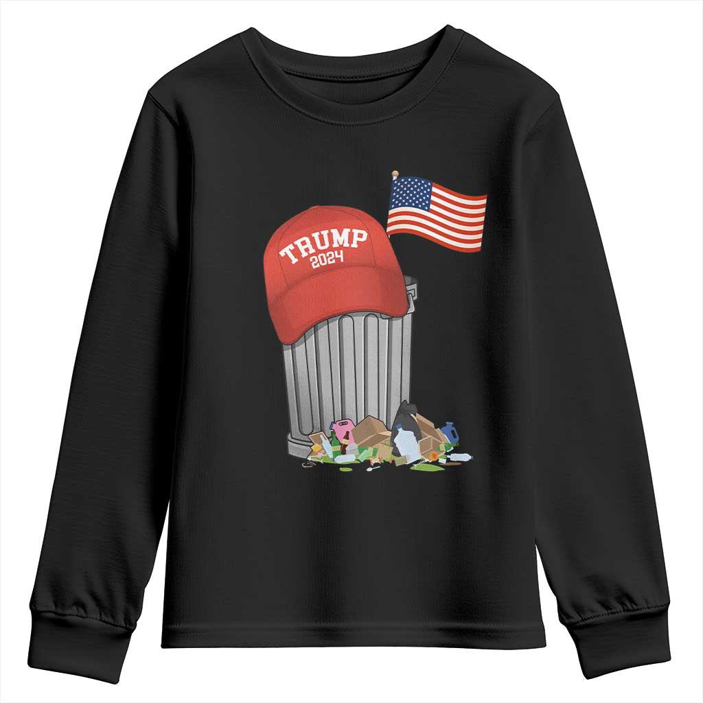 Funny Trump Garbage 2024 Youth Sweatshirt Vintage Trash Bin American Flag TS11 Black Print Your Wear
