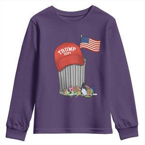 Funny Trump Garbage 2024 Youth Sweatshirt Vintage Trash Bin American Flag TS11 Purple Print Your Wear