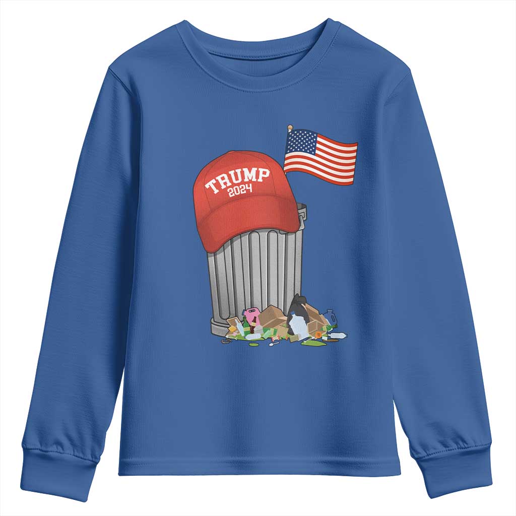 Funny Trump Garbage 2024 Youth Sweatshirt Vintage Trash Bin American Flag TS11 Royal Blue Print Your Wear