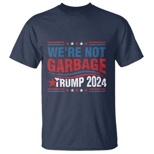 Funny Trump Garbage T Shirt We're Not Garbage Trump 2024 Vintage Star TS11 Navy Print Your Wear