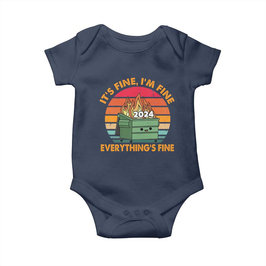 Funny It's Fine I'm Everything Is Fine 2024 Baby Onesie Cute Vintage Lil Dumpster Fire TS11 Navy Print Your Wear