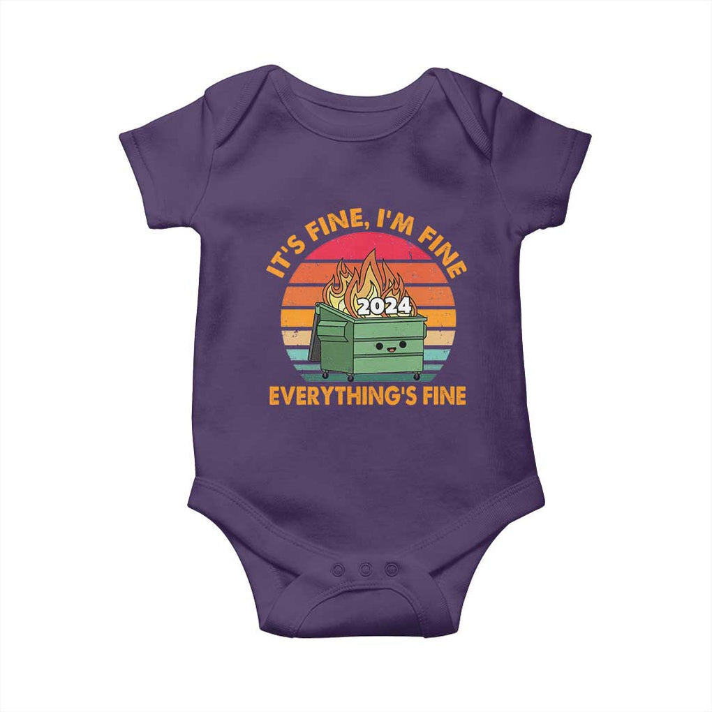 Funny It's Fine I'm Everything Is Fine 2024 Baby Onesie Cute Vintage Lil Dumpster Fire TS11 Purple Print Your Wear