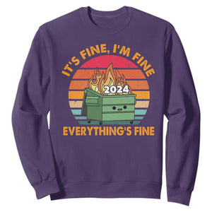 Funny It's Fine I'm Everything Is Fine 2024 Sweatshirt Cute Vintage Lil Dumpster Fire TS11 Purple Print Your Wear