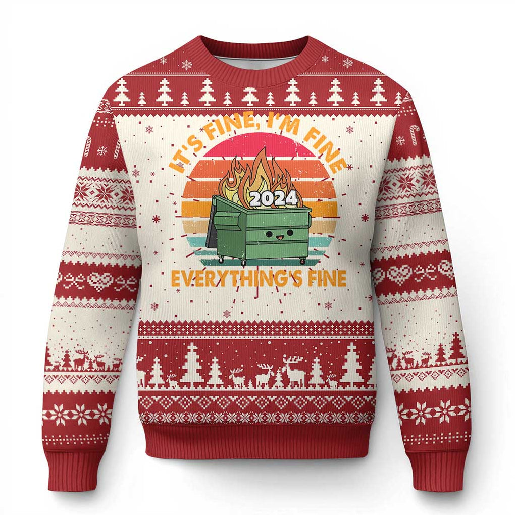 Funny It's Fine I'm Everything Is Fine 2024 Ugly Christmas Sweater Cute Vintage Lil Dumpster Fire TS11 Red Print Your Wear