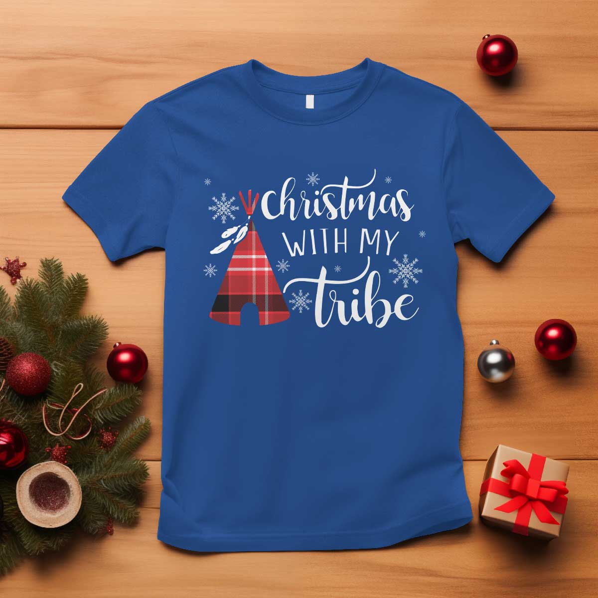 Funny Christmas Native American T Shirt Christmas With My Tribes TS11 Royal Blue Print Your Wear