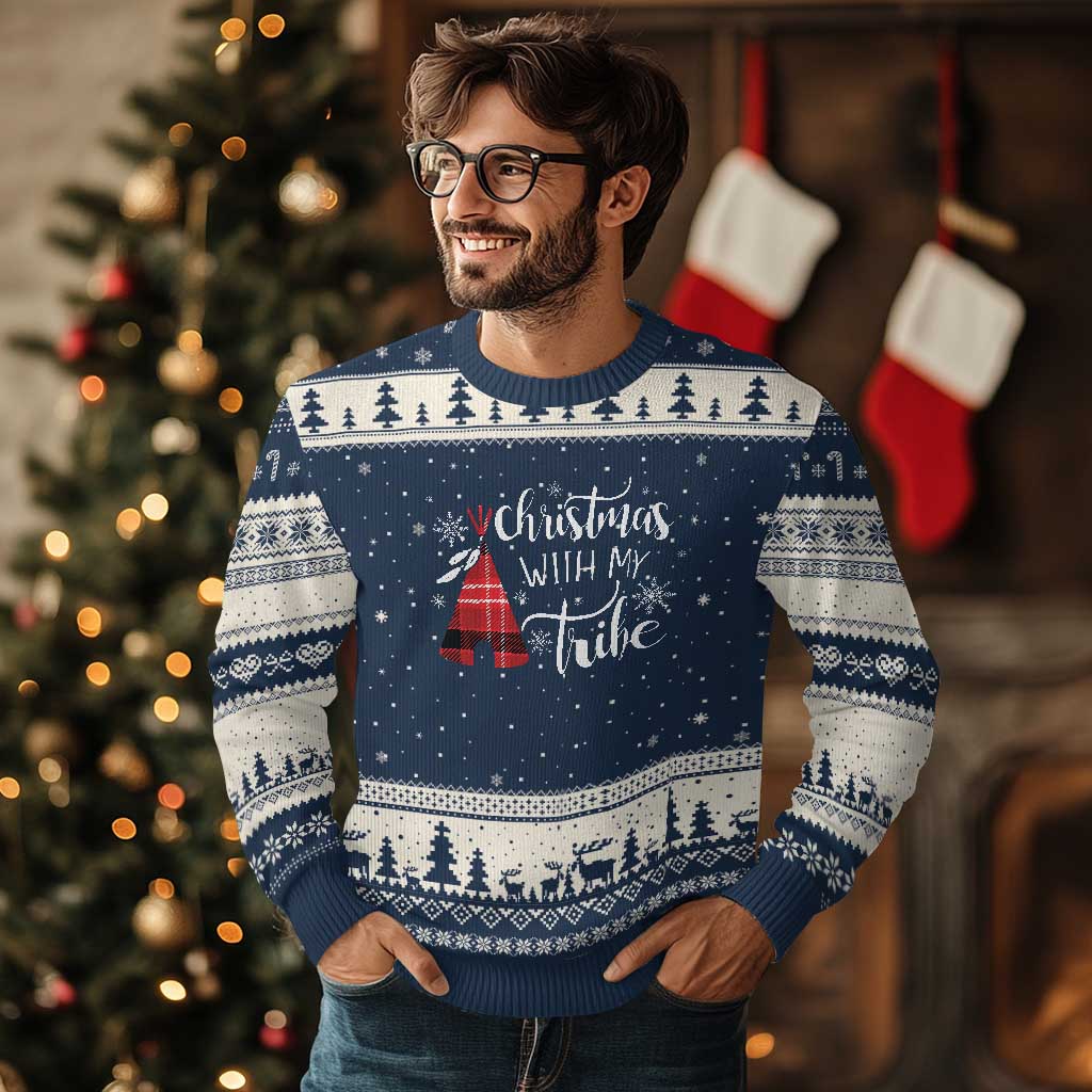 Funny Xmas Native American Ugly Christmas Sweater Xmas With My Tribes TS11 Navy Beige Print Your Wear