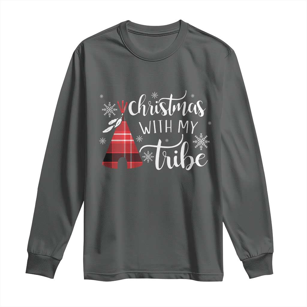 Funny Christmas Native American Long Sleeve Shirt Christmas With My Tribes TS11 Dark Heather Print Your Wear