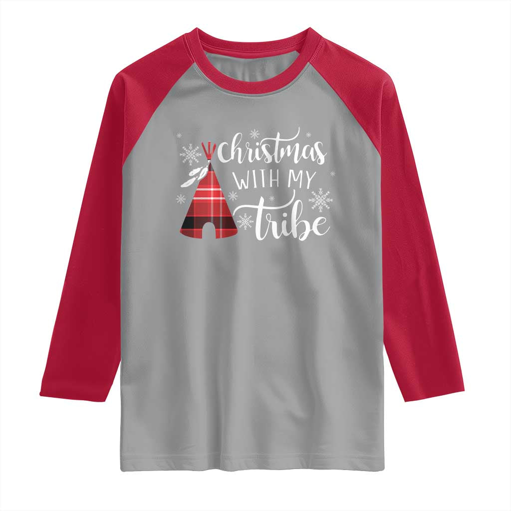 Funny Christmas Native American Raglan Shirt Christmas With My Tribes TS11 Sport Gray Red Print Your Wear