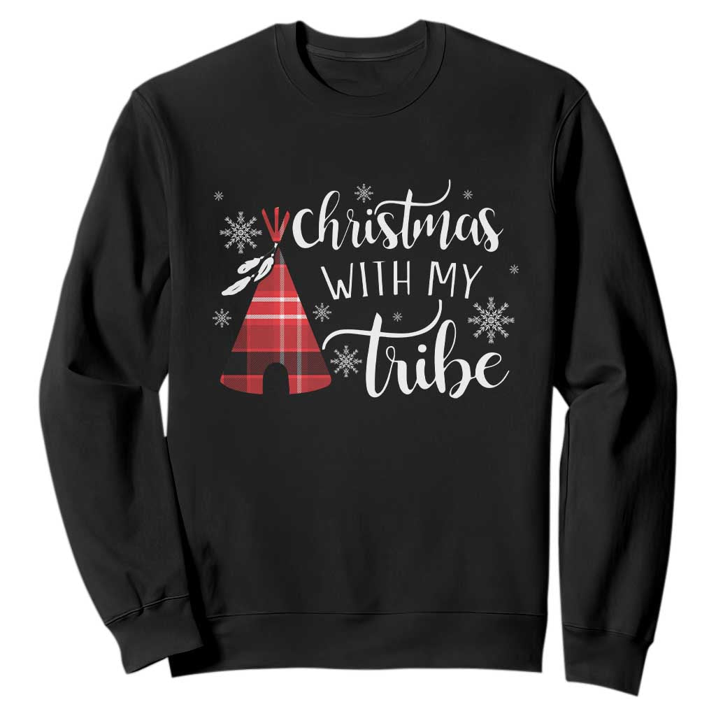 Funny Christmas Native American Sweatshirt Christmas With My Tribes TS11 Black Print Your Wear
