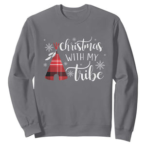 Funny Christmas Native American Sweatshirt Christmas With My Tribes TS11 Charcoal Print Your Wear