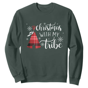 Funny Christmas Native American Sweatshirt Christmas With My Tribes TS11 Dark Forest Green Print Your Wear