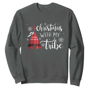 Funny Christmas Native American Sweatshirt Christmas With My Tribes TS11 Dark Heather Print Your Wear