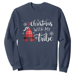 Funny Christmas Native American Sweatshirt Christmas With My Tribes TS11 Navy Print Your Wear