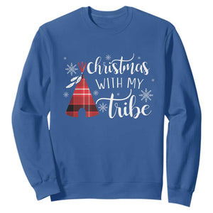 Funny Christmas Native American Sweatshirt Christmas With My Tribes TS11 Royal Blue Print Your Wear