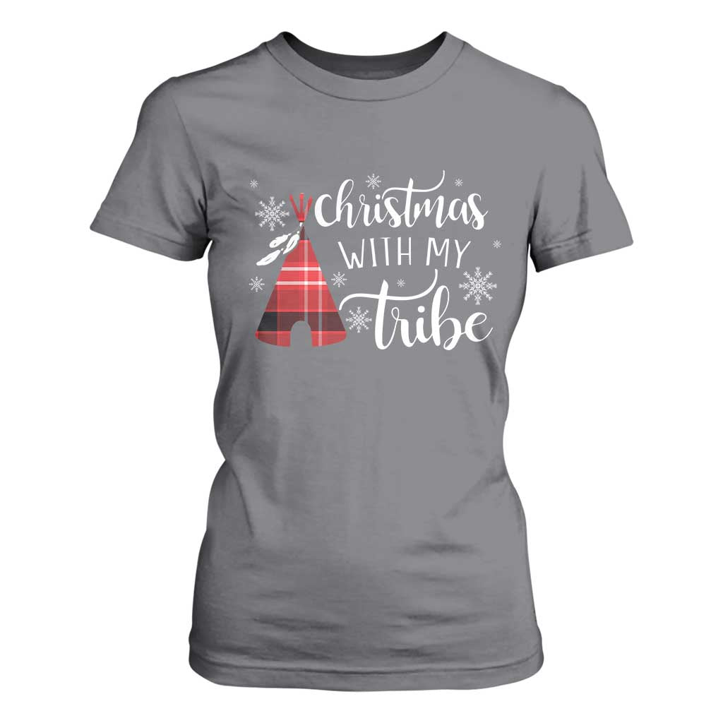 Funny Christmas Native American T Shirt For Women Christmas With My Tribes TS11 Charcoal Print Your Wear