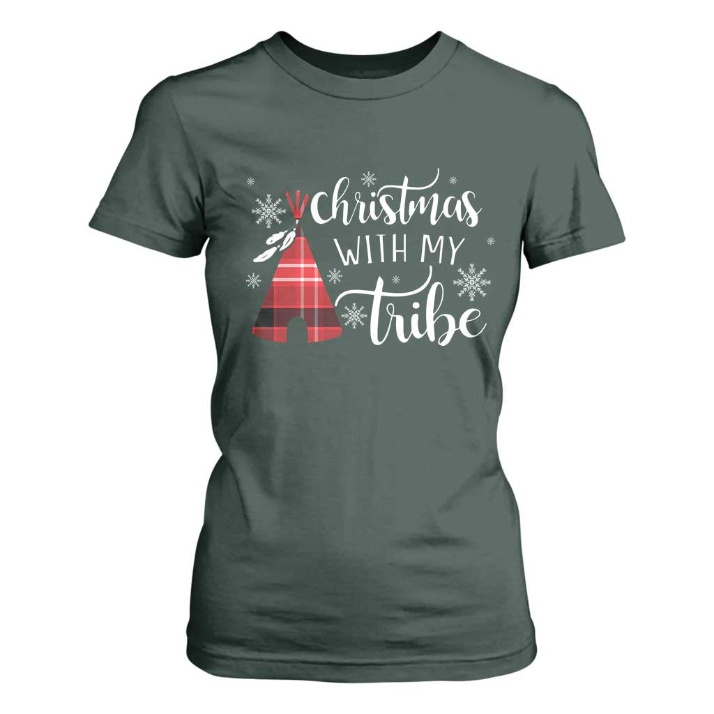 Funny Christmas Native American T Shirt For Women Christmas With My Tribes TS11 Dark Forest Green Print Your Wear