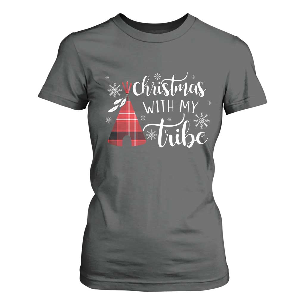 Funny Christmas Native American T Shirt For Women Christmas With My Tribes TS11 Dark Heather Print Your Wear