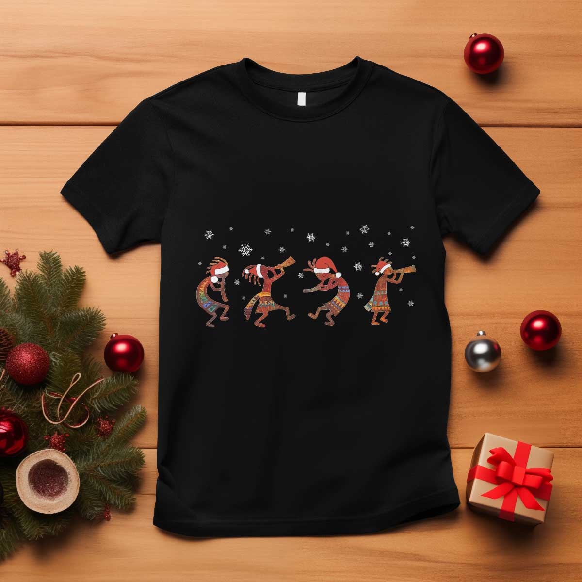 Funny Christmas Native American T Shirt Santa Kokopeli Snowflake TS11 Black Print Your Wear