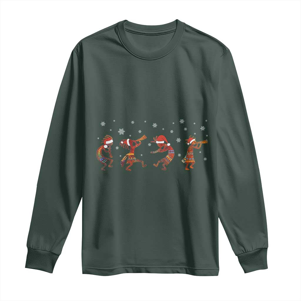 Funny Christmas Native American Long Sleeve Shirt Santa Kokopeli Snowflake TS11 Dark Forest Green Print Your Wear