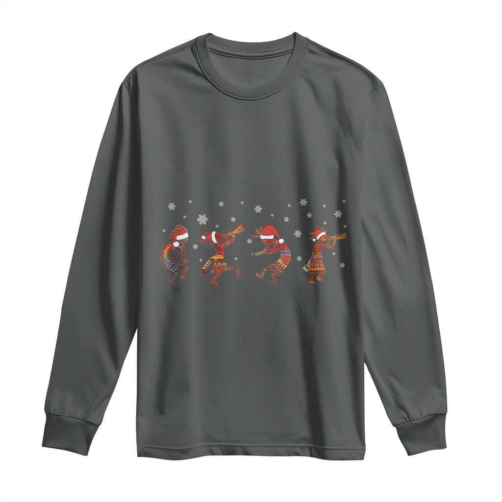 Funny Christmas Native American Long Sleeve Shirt Santa Kokopeli Snowflake TS11 Dark Heather Print Your Wear