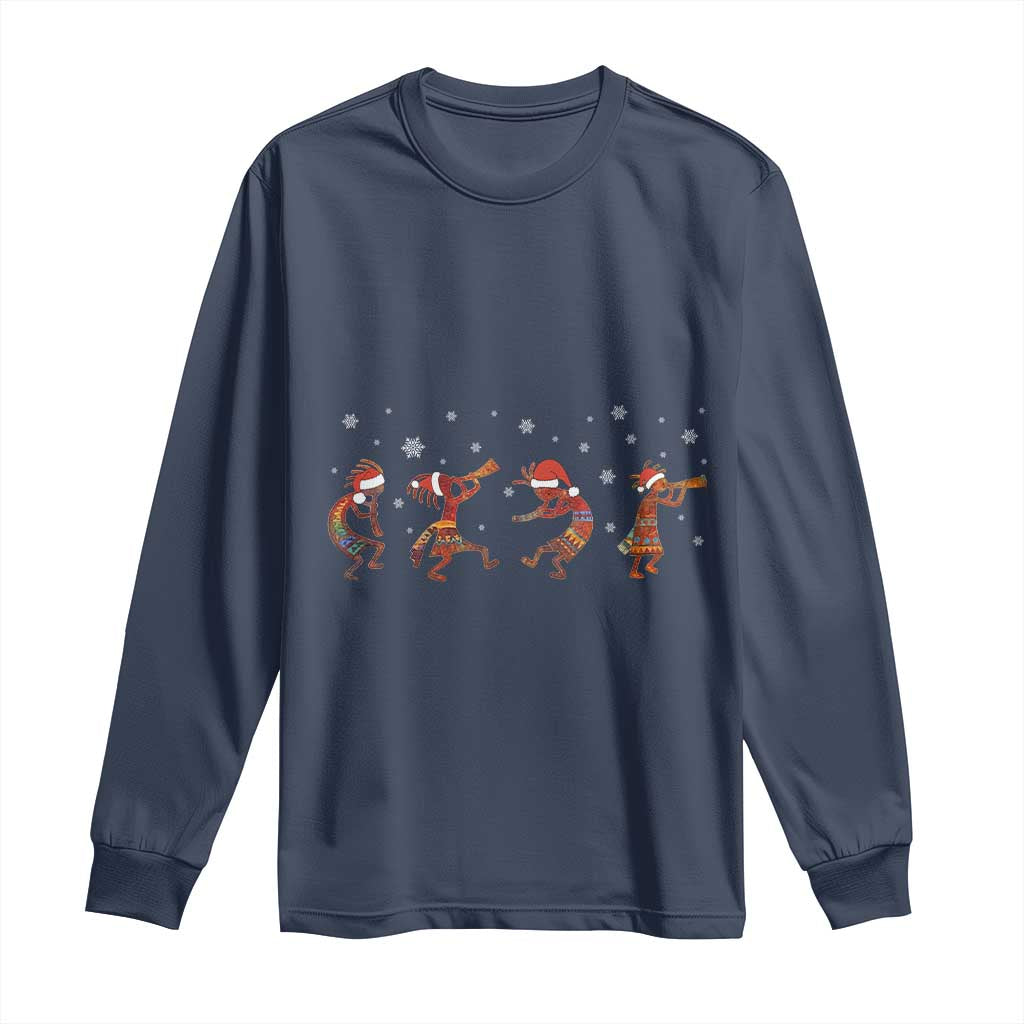 Funny Christmas Native American Long Sleeve Shirt Santa Kokopeli Snowflake TS11 Navy Print Your Wear