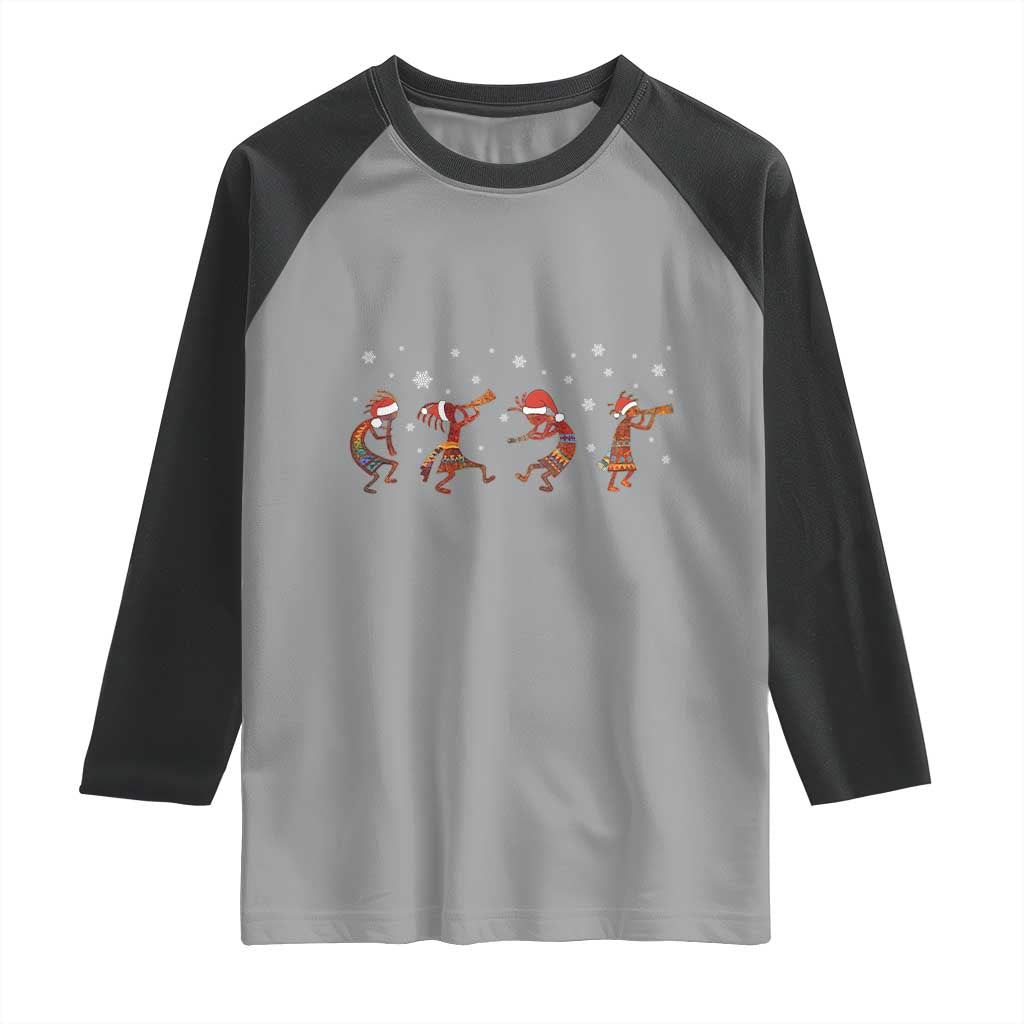 Funny Christmas Native American Raglan Shirt Santa Kokopeli Snowflake TS11 Sport Gray Black Print Your Wear
