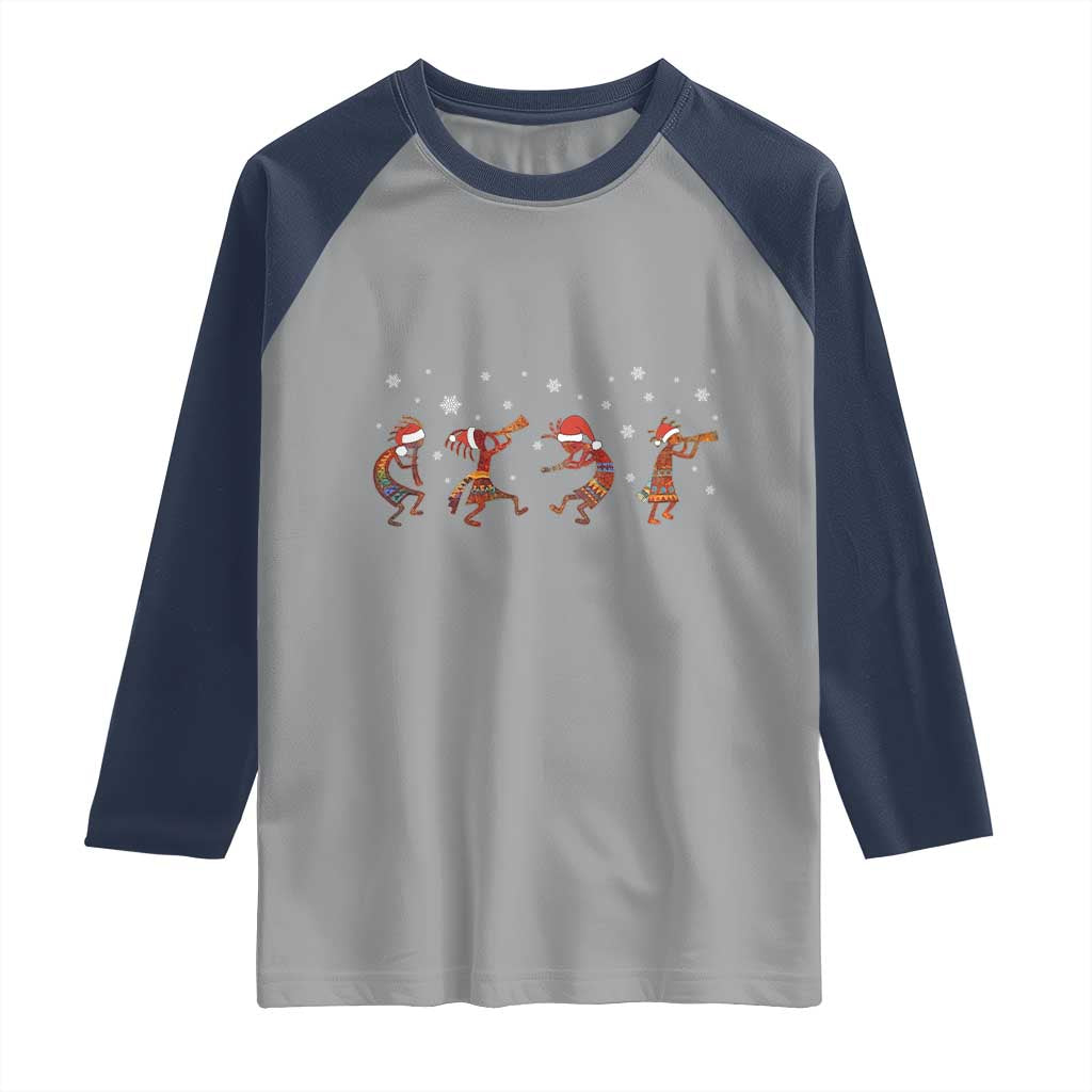 Funny Christmas Native American Raglan Shirt Santa Kokopeli Snowflake TS11 Sport Gray Navy Print Your Wear