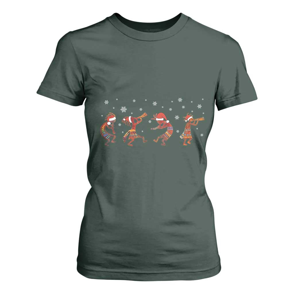 Funny Christmas Native American T Shirt For Women Santa Kokopeli Snowflake TS11 Dark Forest Green Print Your Wear