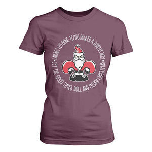 Funny Cajun Louisiana Christmas T Shirt For Women Laissez Les Bons Temps Rouler & Joyeux Merry Christmas Santa Saint Symbol TS11 Maroon Print Your Wear