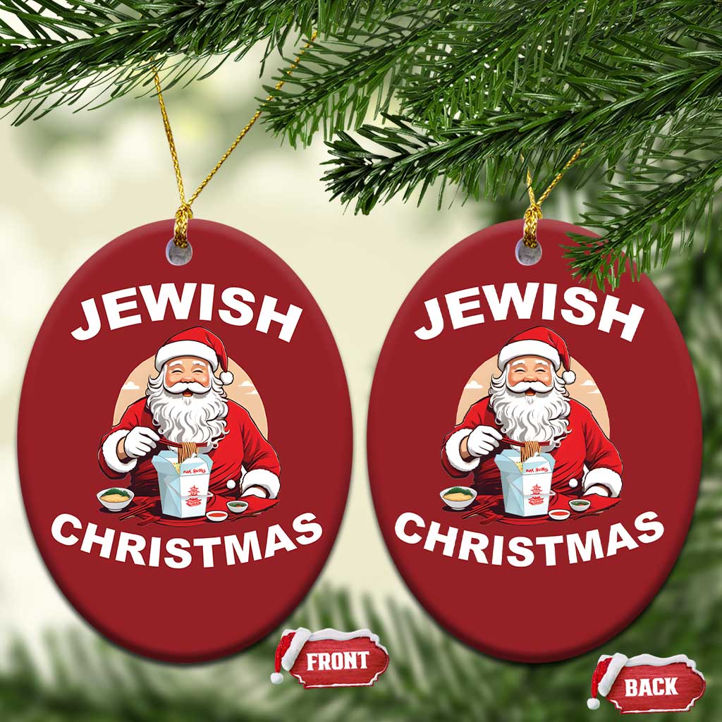 Funny Jewish Xmas Christmas Ornament Santa Is Eating Chinese Food Hanukkah Hebrew TS11 Oval Red Print Your Wear