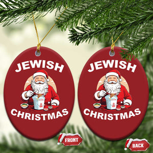 Funny Jewish Xmas Christmas Ornament Santa Is Eating Chinese Food Hanukkah Hebrew TS11 Oval Red Print Your Wear