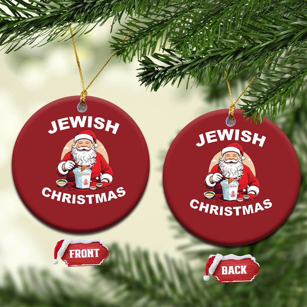Funny Jewish Xmas Christmas Ornament Santa Is Eating Chinese Food Hanukkah Hebrew TS11 Circle Red Print Your Wear