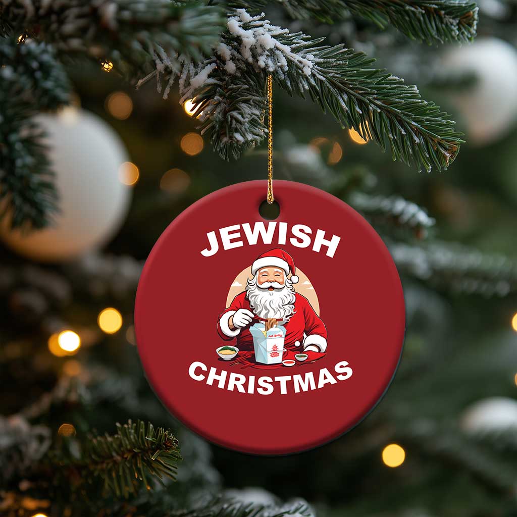 Funny Jewish Xmas Christmas Ornament Santa Is Eating Chinese Food Hanukkah Hebrew TS11 Print Your Wear