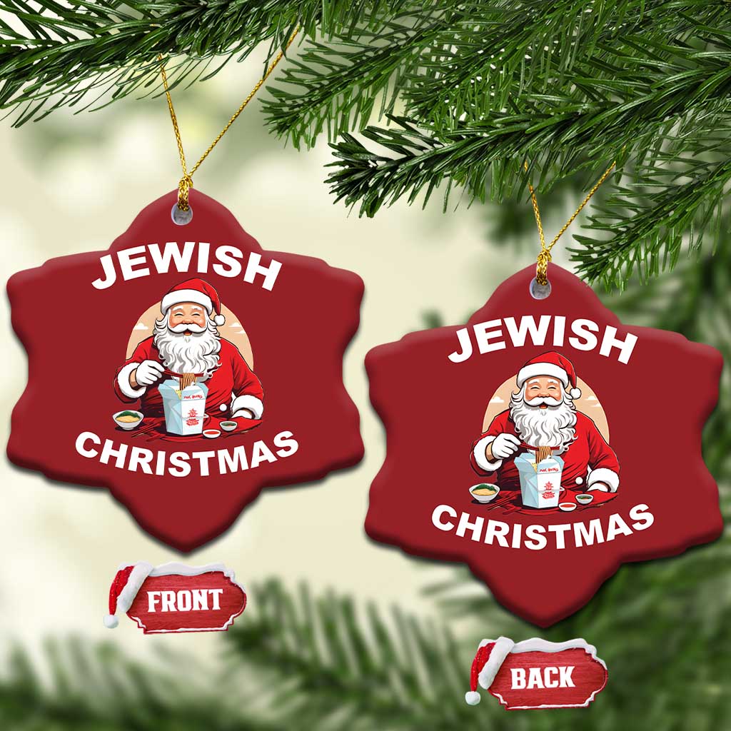 Funny Jewish Xmas Christmas Ornament Santa Is Eating Chinese Food Hanukkah Hebrew TS11 Snow Flake Red Print Your Wear