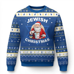 Funny Jewish Christmas Hanukkah Ugly Sweater Santa Is Eating Chinese Food Chanukah Hebrew TS11 Blue White Print Your Wear