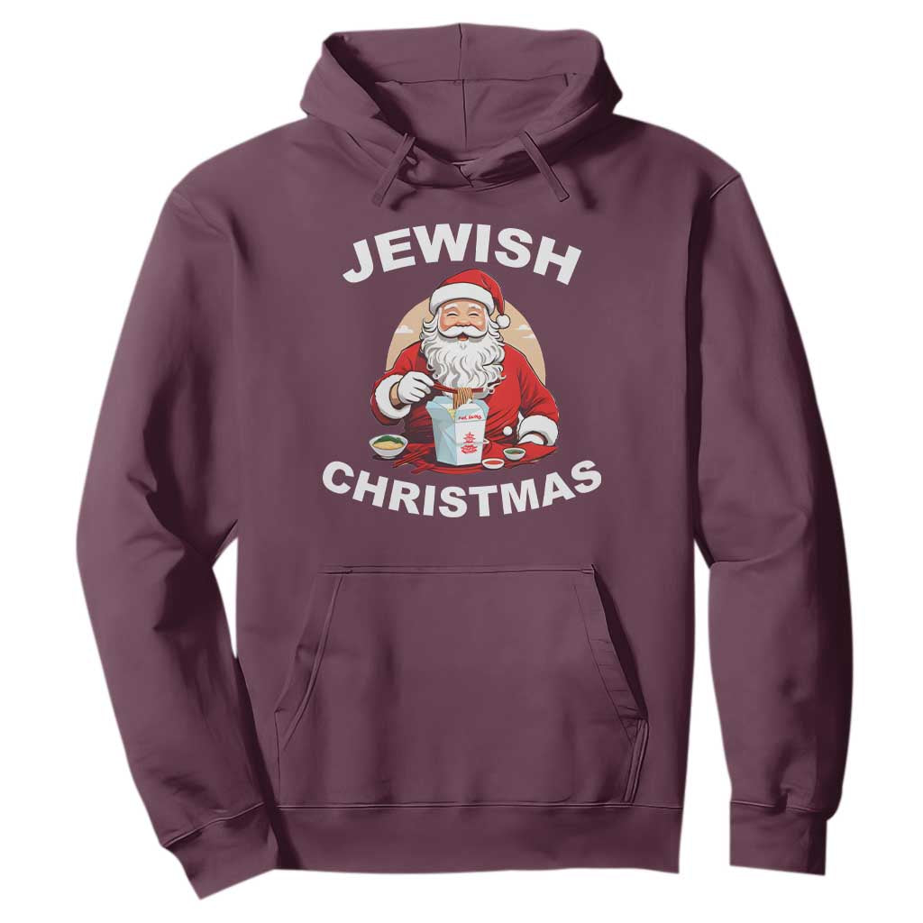 Funny Jewish Christmas Hoodie Santa Is Eating Chinese Food Hanukkah Hebrew TS11 Maroon Print Your Wear
