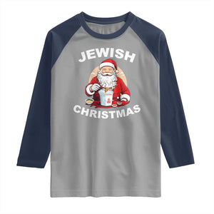 Funny Jewish Christmas Raglan Shirt Santa Is Eating Chinese Food Hanukkah Hebrew TS11 Sport Gray Navy Print Your Wear