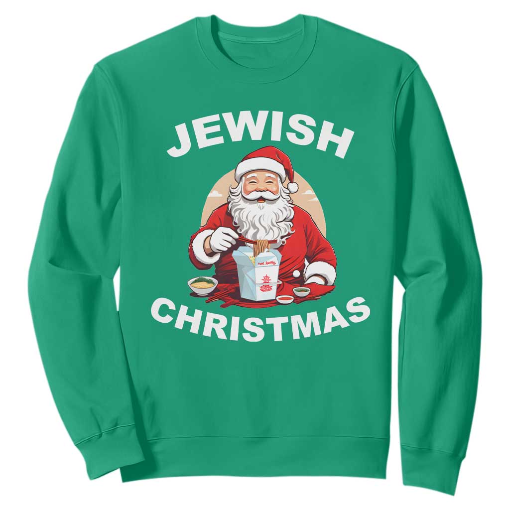 Funny Jewish Christmas Sweatshirt Santa Is Eating Chinese Food Hanukkah Hebrew TS11 Irish Green Print Your Wear