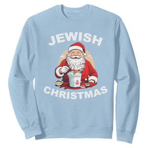 Funny Jewish Christmas Sweatshirt Santa Is Eating Chinese Food Hanukkah Hebrew TS11 Light Blue Print Your Wear