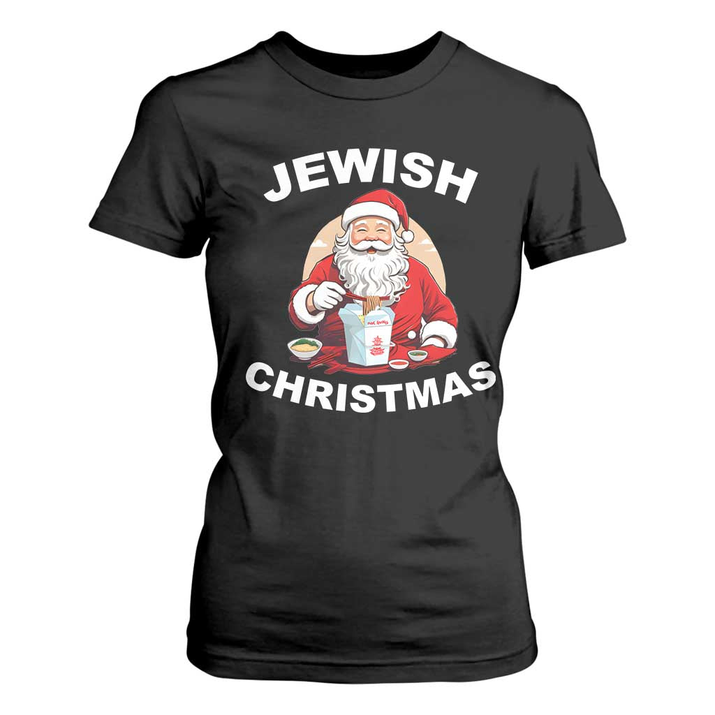 Funny Jewish Christmas T Shirt For Women Santa Is Eating Chinese Food Hanukkah Hebrew TS11 Black Print Your Wear