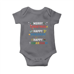 Funny Merry Christmas Happy Hanukkah Happy Kwanzaa Holiday Baby Onesie TS11 Charcoal Print Your Wear
