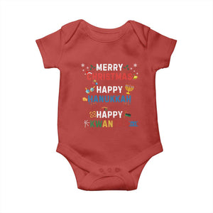 Funny Merry Christmas Happy Hanukkah Happy Kwanzaa Holiday Baby Onesie TS11 Red Print Your Wear