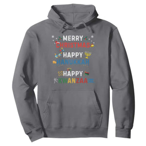 Funny Merry Christmas Happy Hanukkah Happy Kwanzaa Holiday Hoodie TS11 Charcoal Print Your Wear