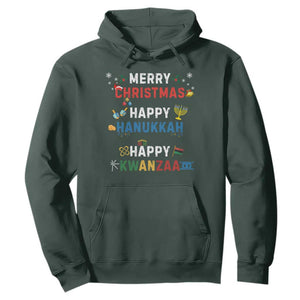 Funny Merry Christmas Happy Hanukkah Happy Kwanzaa Holiday Hoodie TS11 Dark Forest Green Print Your Wear