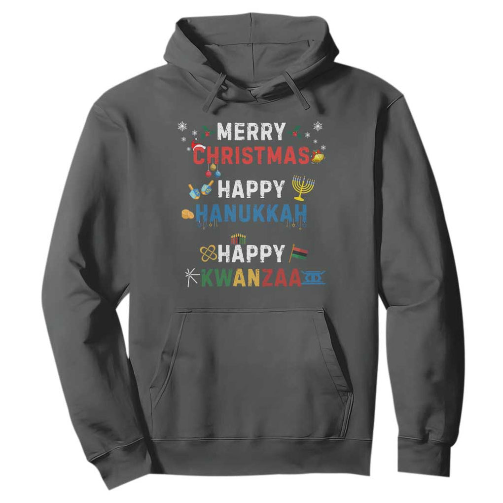 Funny Merry Christmas Happy Hanukkah Happy Kwanzaa Holiday Hoodie TS11 Dark Heather Print Your Wear