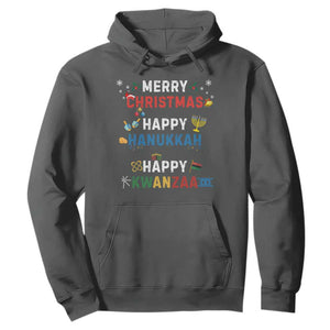 Funny Merry Christmas Happy Hanukkah Happy Kwanzaa Holiday Hoodie TS11 Dark Heather Print Your Wear
