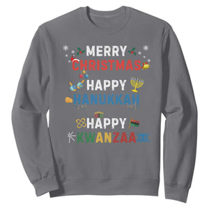 Funny Merry Christmas Happy Hanukkah Happy Kwanzaa Holiday Sweatshirt TS11 Charcoal Print Your Wear