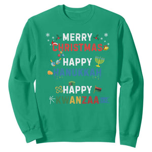 Funny Merry Christmas Happy Hanukkah Happy Kwanzaa Holiday Sweatshirt TS11 Irish Green Print Your Wear