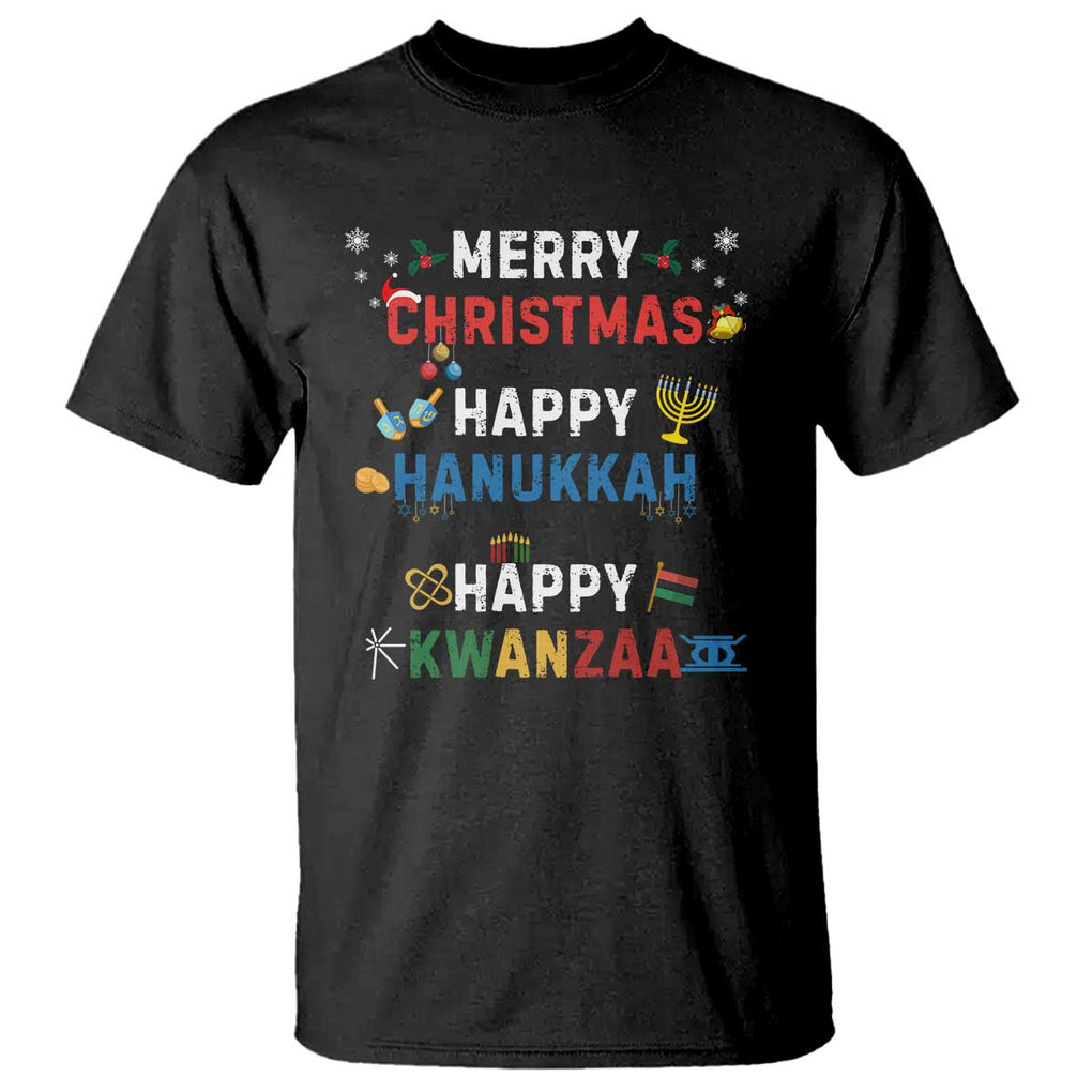 Funny Merry Christmas Happy Hanukkah Happy Kwanzaa Holiday T Shirt TS11 Black Print Your Wear